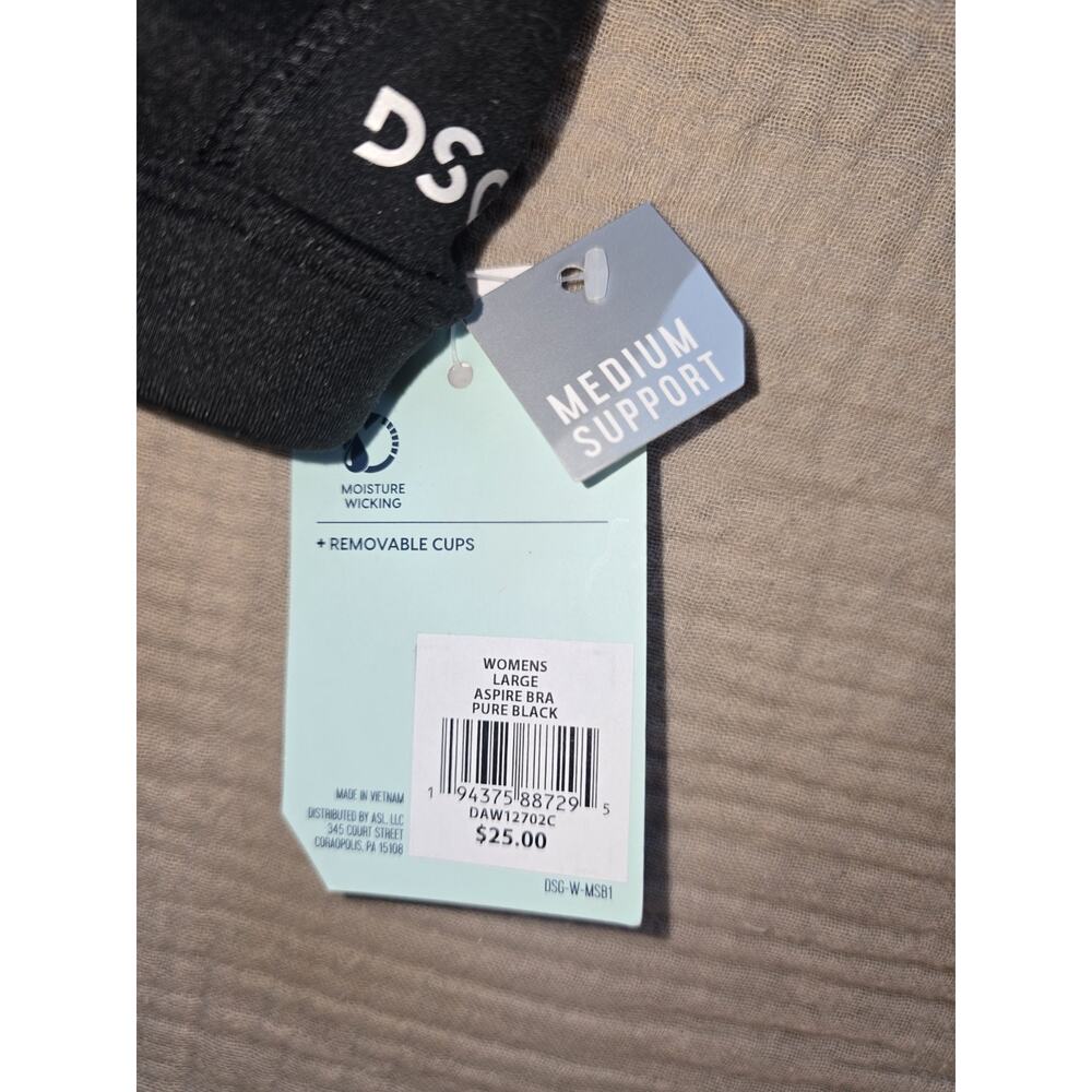 DSG Aspire Medium Support Sports Bra L Black Removable Pads new with tags top - Picture 2 of 8